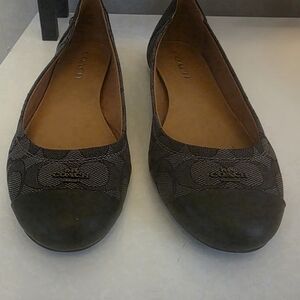 Coach Brown/Black Signature Canvas Cap-Toe Ballet Flats